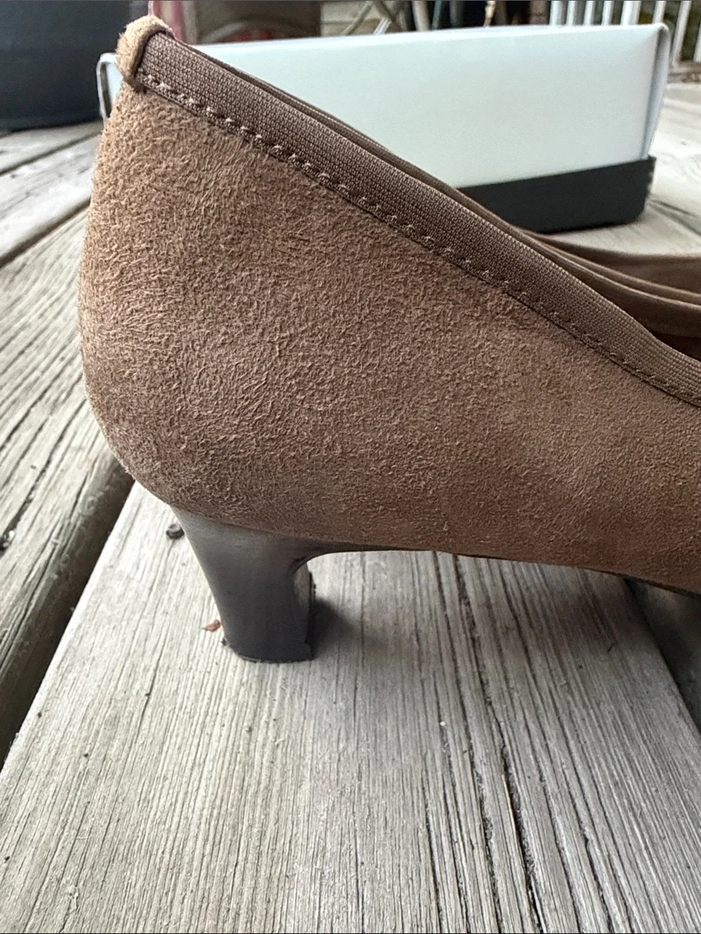 Laura Ashley Tan Suede Low Block Heel Pumps